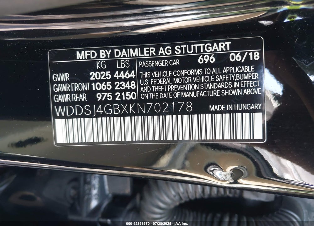 2019 MERCEDES-BENZ CLA-CLASS VIN: WDDSJ4GBXKN702178