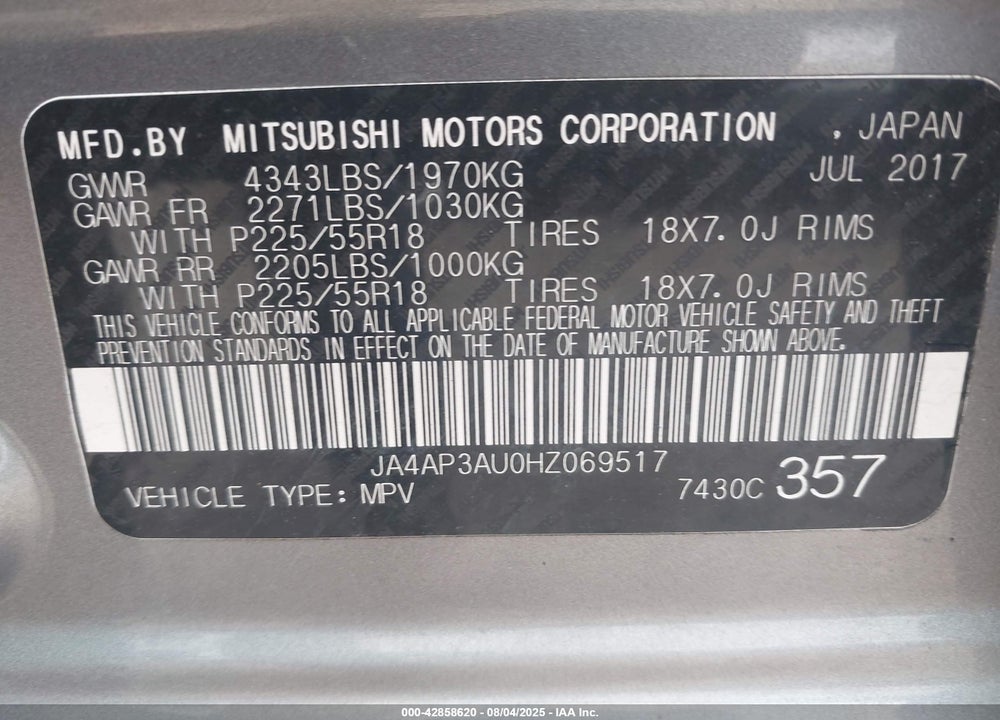 2017 MITSUBISHI OUTLANDER SPORT VIN: JA4AP3AU0HZ069517