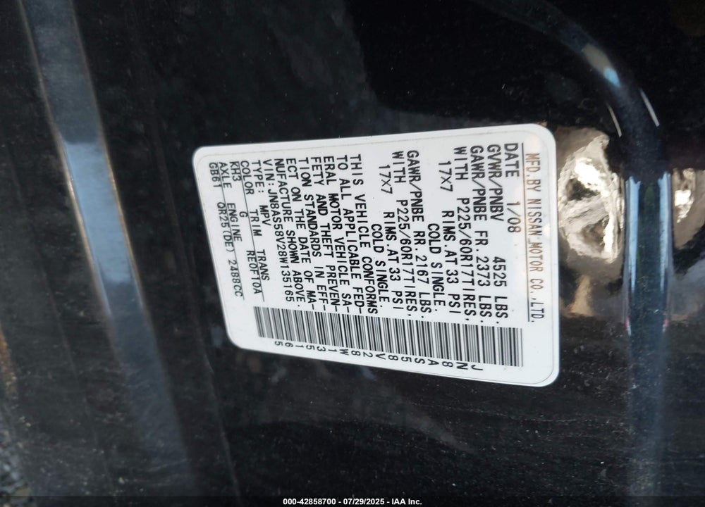 2008 NISSAN ROGUE SL VIN: JN8AS58V28W135165