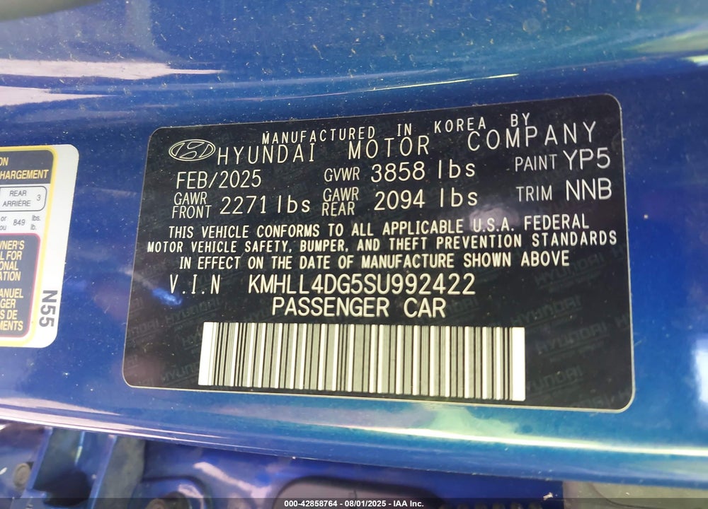 2025 HYUNDAI ELANTRA VIN: KMHLL4DG5SU992422
