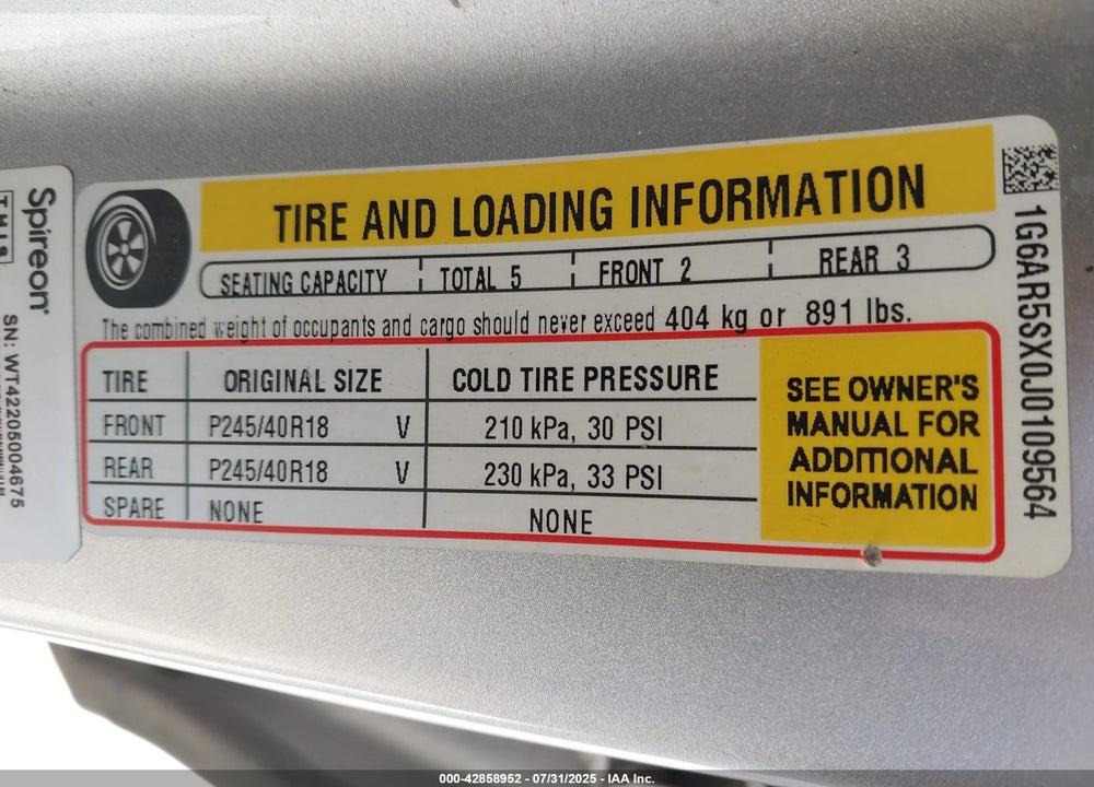 2018 CADILLAC CTS VIN: 1G6AR5SX0J0109564