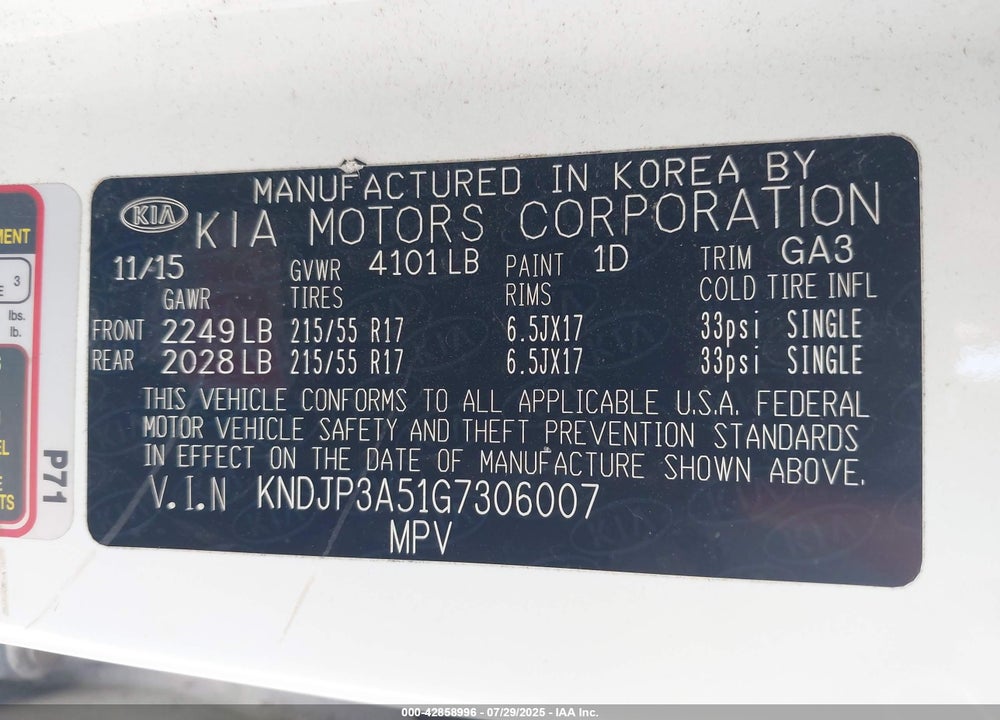 2016 KIA SOUL VIN: KNDJP3A51G7306007
