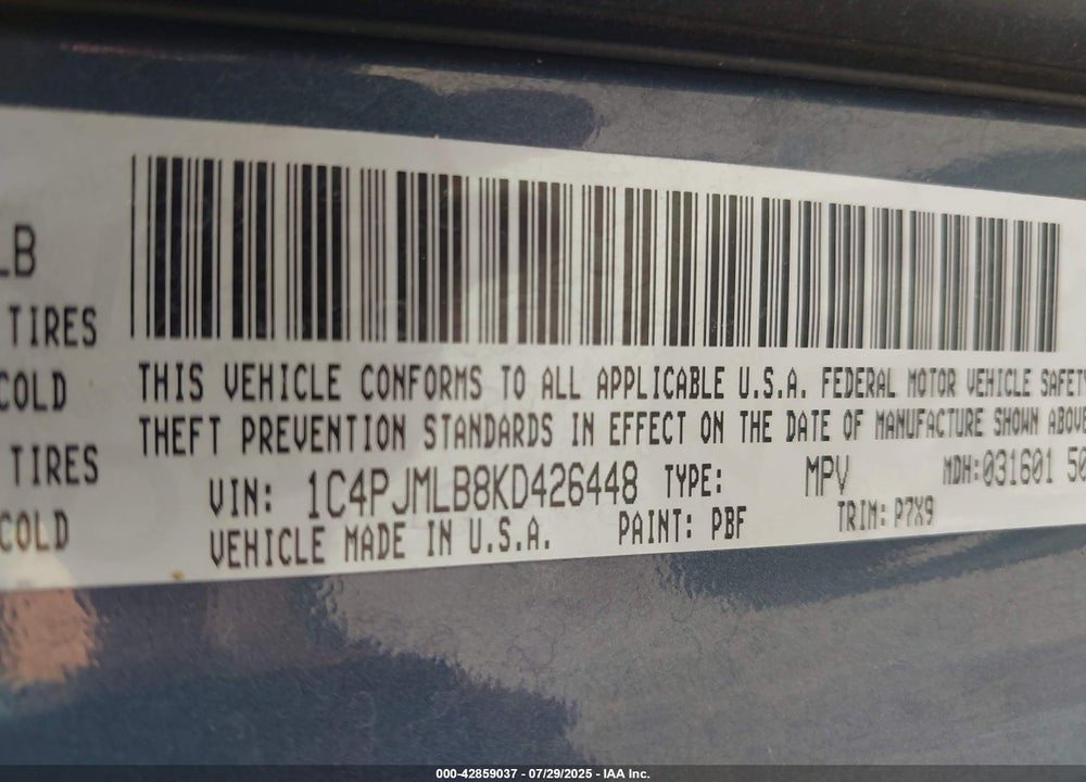 2019 JEEP CHEROKEE VIN: 1C4PJMLB8KD426448