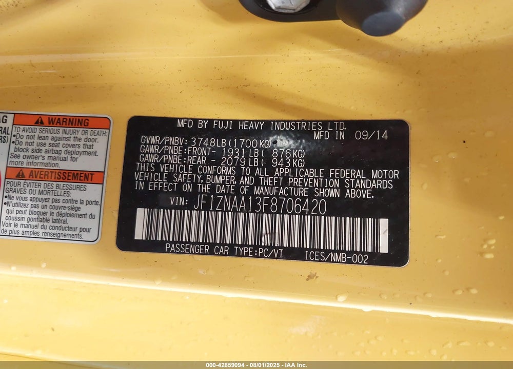 2015 SCION FR-S VIN: JF1ZNAA13F8706420