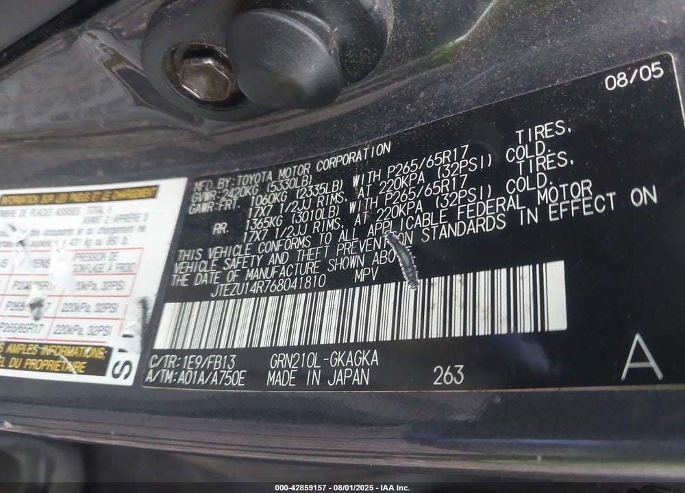 2006 TOYOTA 4RUNNER VIN: JTEZU14R768041810