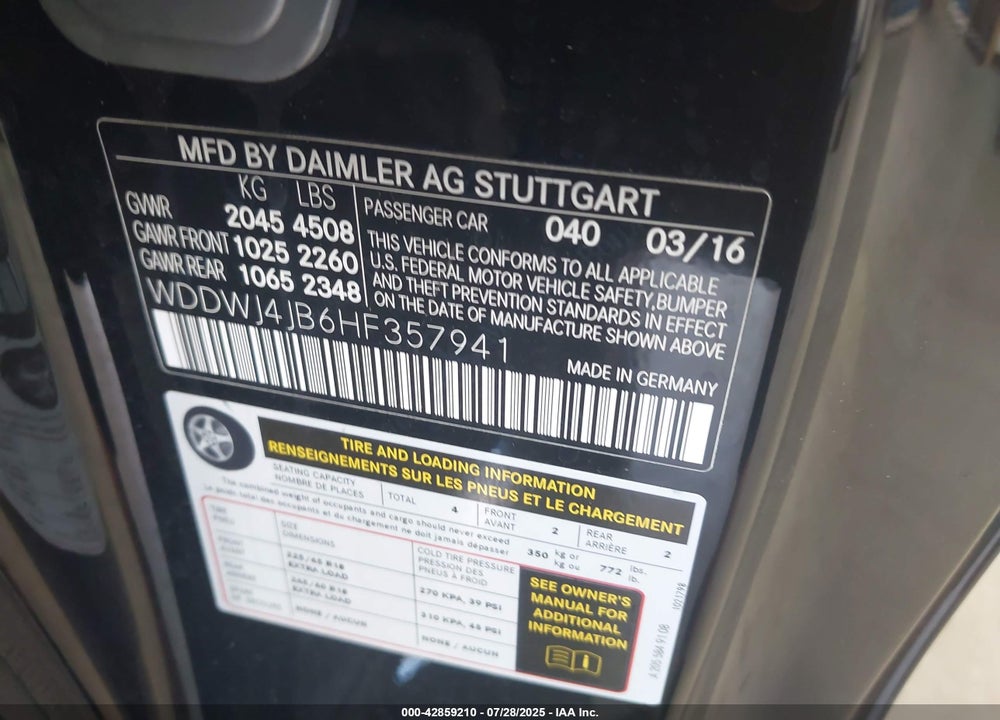 2017 MERCEDES-BENZ C 300 VIN: WDDWJ4JB6HF357941