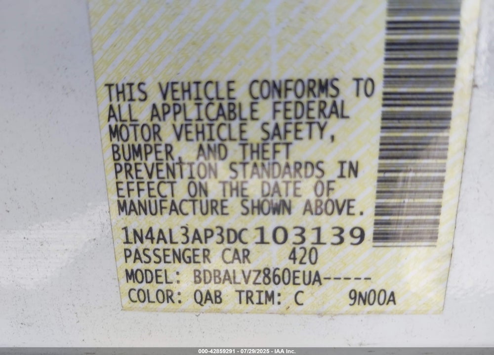 2013 NISSAN ALTIMA 2.5 SL VIN: 1N4AL3AP3DC103139