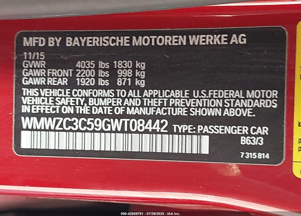 2016 MINI COUNTRYMAN VIN: WMWZC3C59GWT08442
