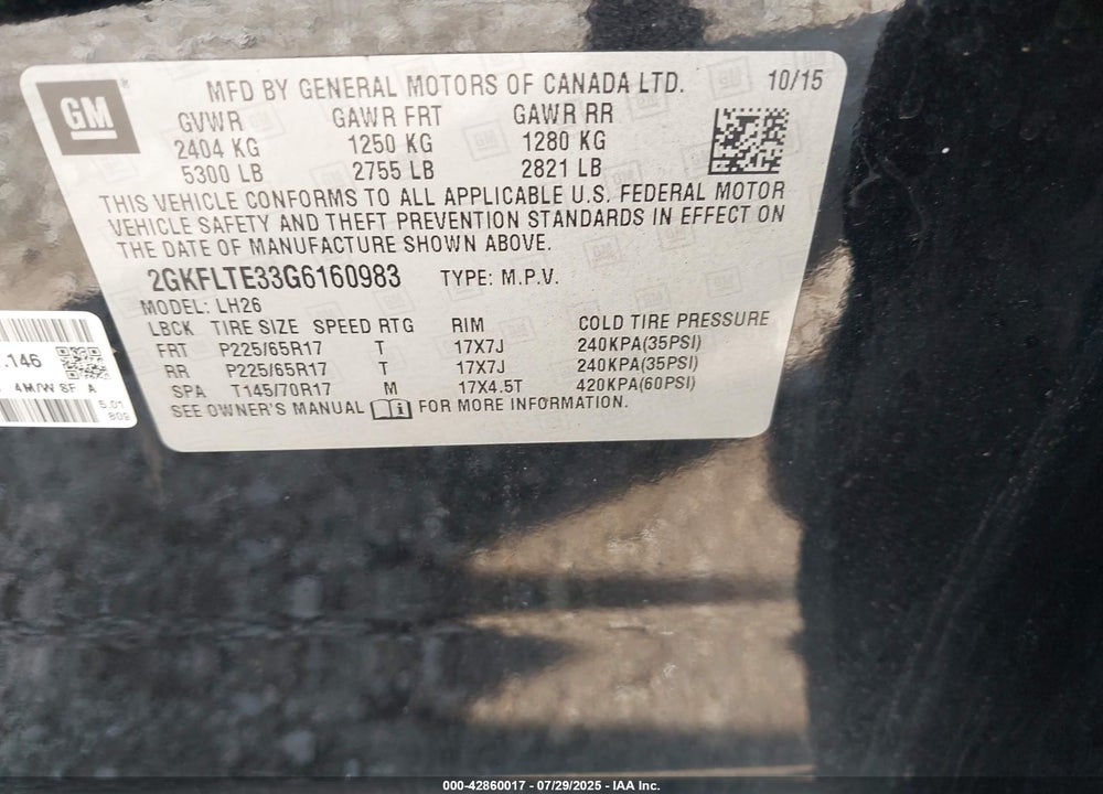 2016 GMC TERRAIN VIN: 2GKFLTE33G6160983