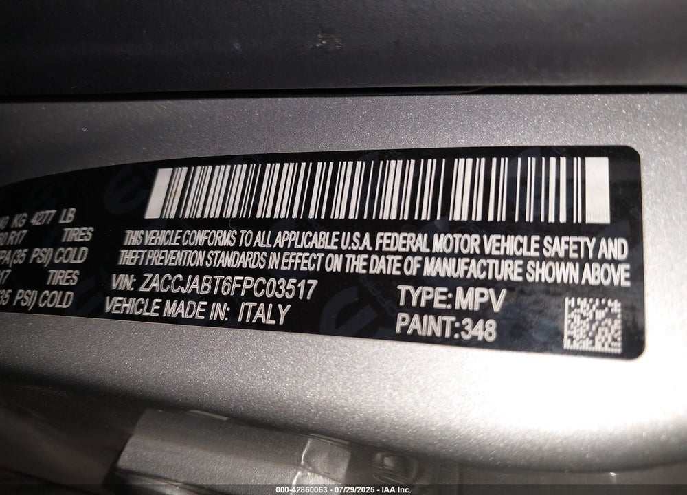 2015 JEEP RENEGADE VIN: ZACCJABT6FPC03517