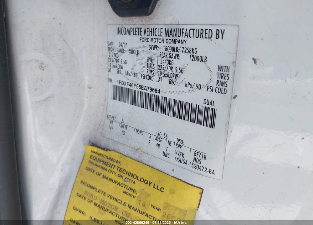 2008 FORD F-450 CHASSIS XL/XLT VIN: 1FDXF46Y98EA79664