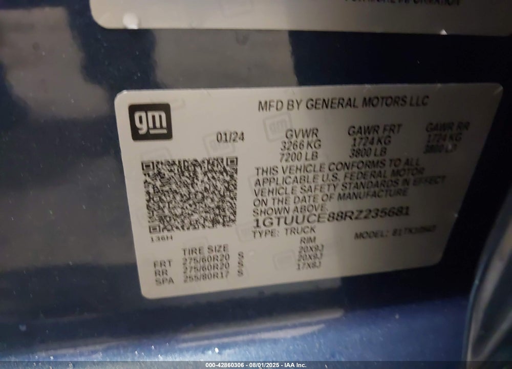 2024 GMC SIERRA 1500 4WD SHORT BOX ELEVATION WITH 3SB VIN: 1GTUUCE88RZ235681