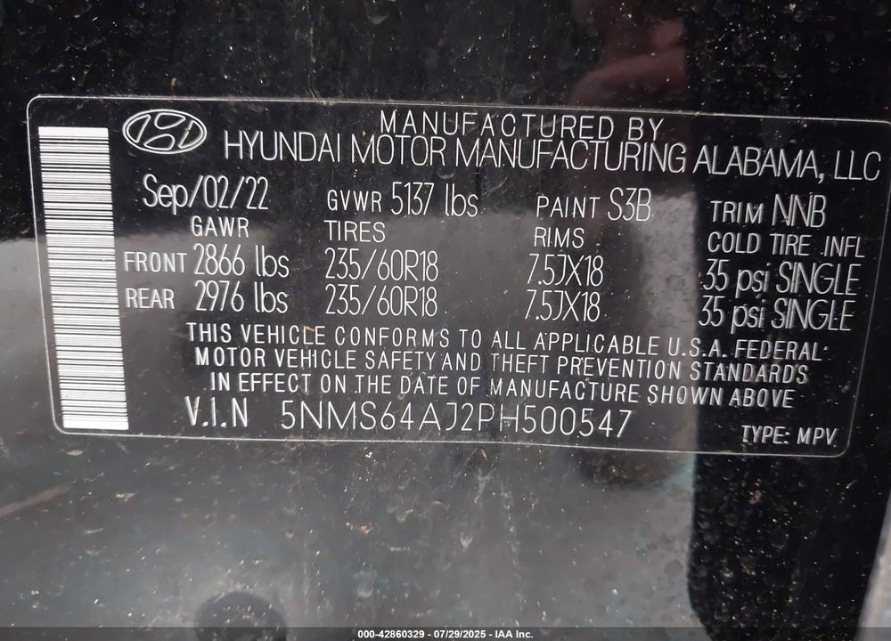 2023 HYUNDAI SANTA FE VIN: 5NMS64AJ2PH500547