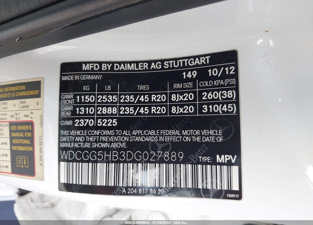 2013 MERCEDES-BENZ GLK 350 VIN: WDCGG5HB3DG027889