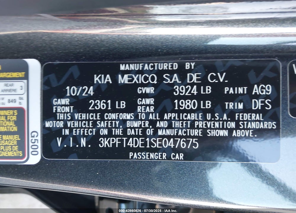 2025 KIA K4 VIN: 3KPFT4DE1SE047675