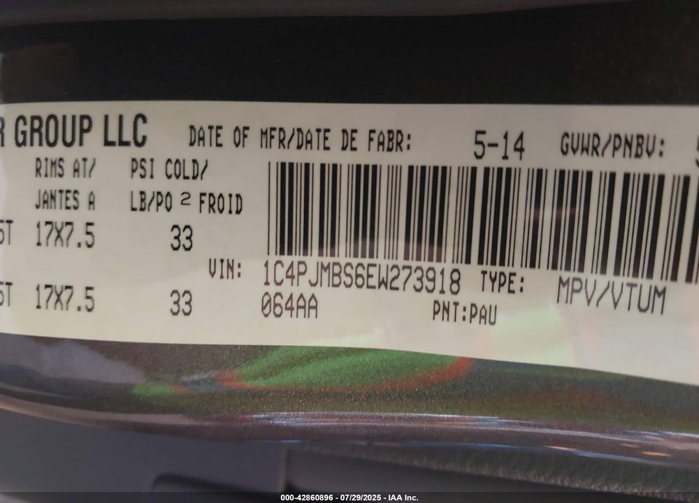 2014 JEEP CHEROKEE VIN: 1C4PJMBS6EW273918