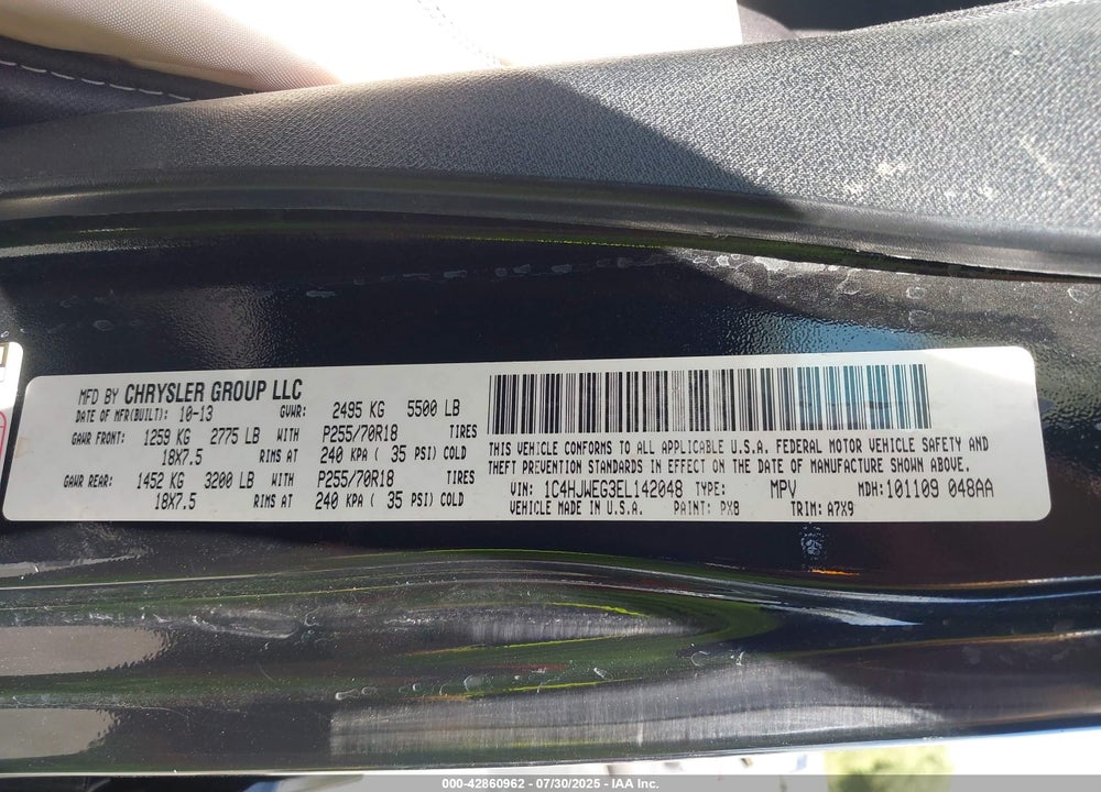2014 JEEP WRANGLER UNLIMITED VIN: 1C4HJWEG3EL142048