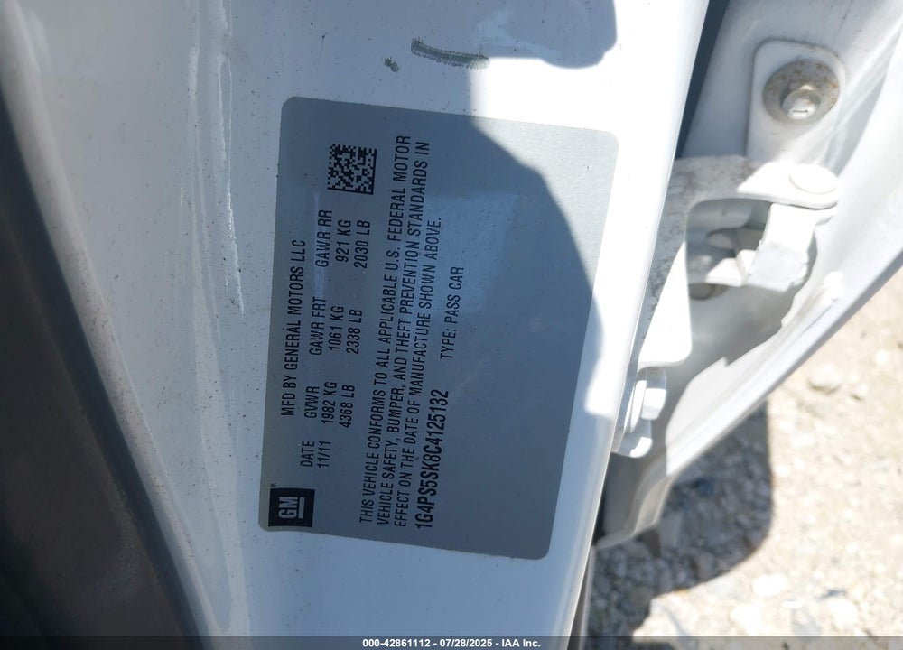2012 BUICK VERANO VIN: 1G4PS5SK8C4125132