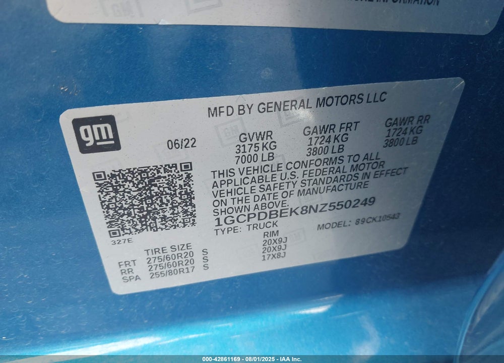 2022 CHEVROLET SILVERADO 1500 VIN: 1GCPDBEK8NZ550249