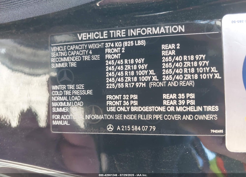 2004 MERCEDES-BENZ CL 500 VIN: WDBPJ75J54A042426