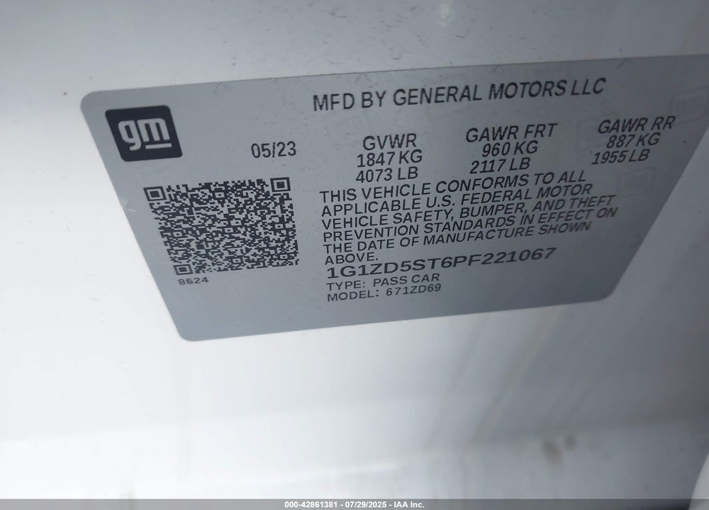 2023 CHEVROLET MALIBU VIN: 1G1ZD5ST6PF221067