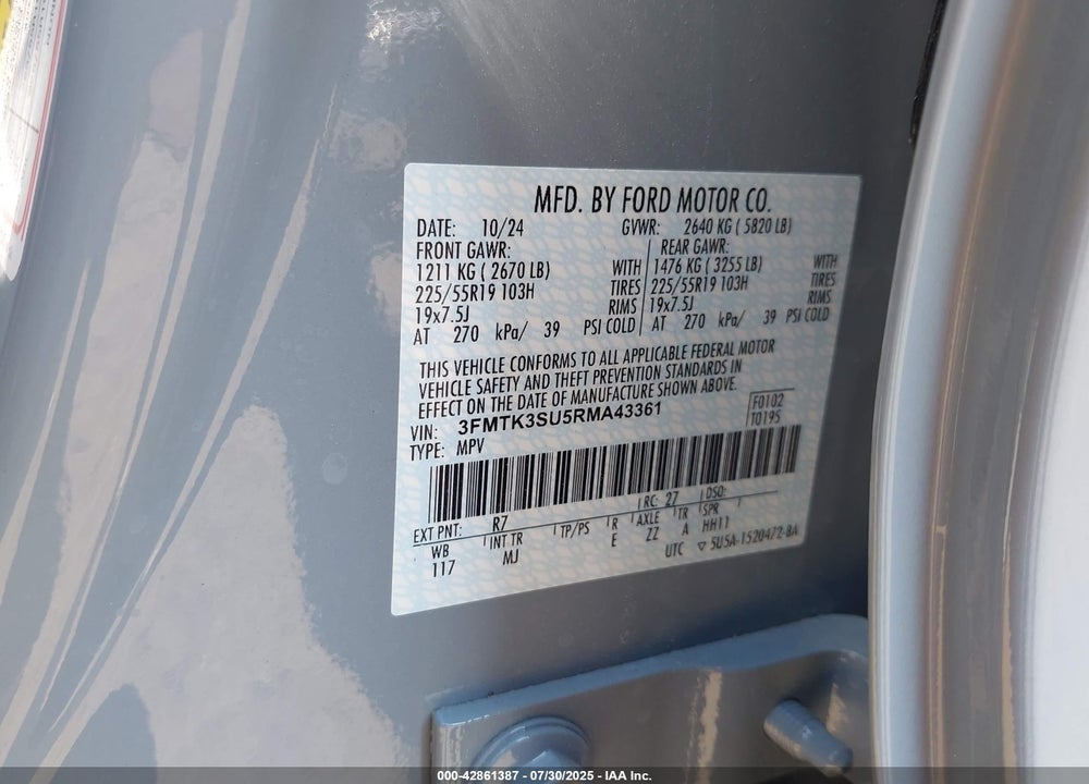 2024 FORD MUSTANG MACH-E PREMIUM VIN: 3FMTK3SU5RMA43361