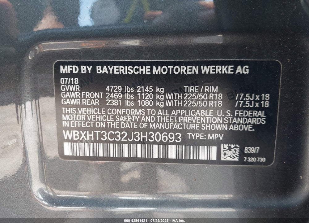 2018 BMW X1 VIN: WBXHT3C32J3H30693
