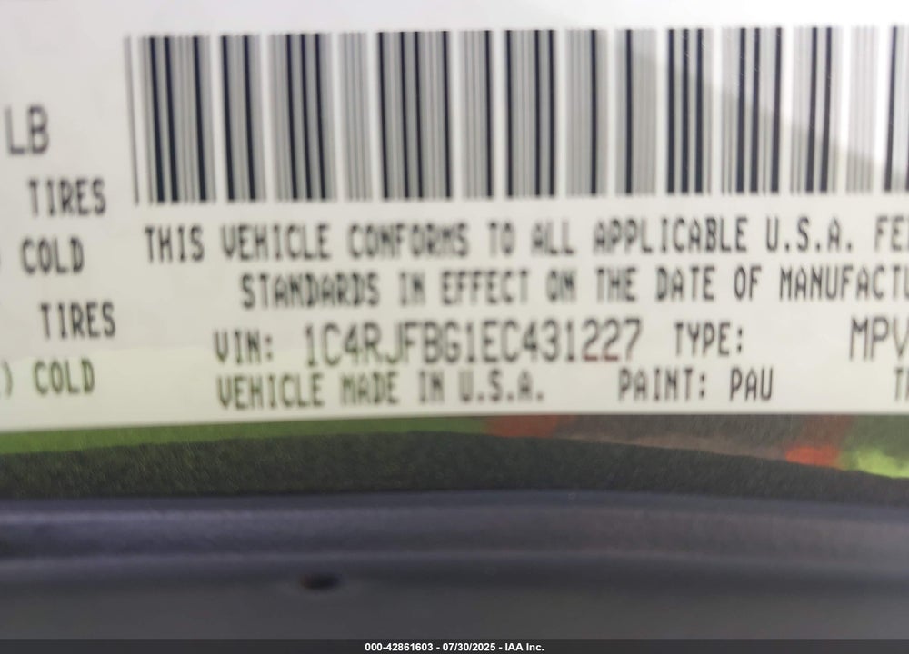2014 JEEP GRAND CHEROKEE LIMITED VIN: 1C4RJFBG1EC431227