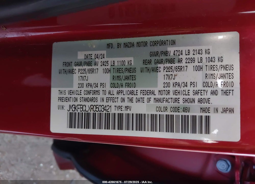 2024 MAZDA CX-5 VIN: JM3KFBCLXR0503421