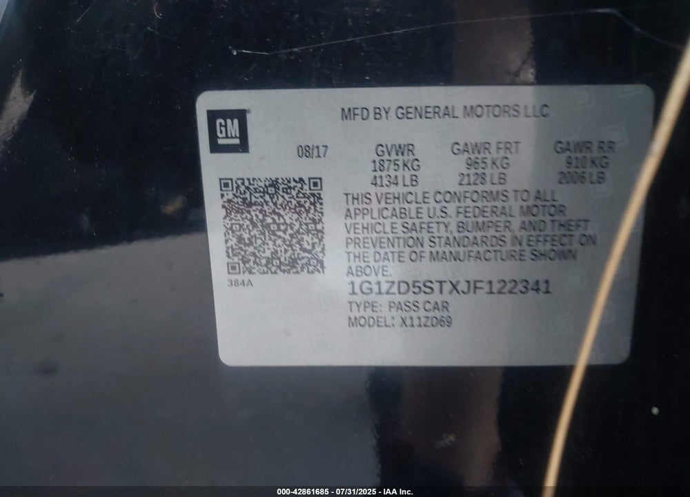 2018 CHEVROLET MALIBU VIN: 1G1ZD5STXJF122341