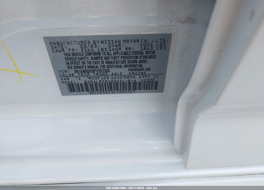 2023 NISSAN SENTRA VIN: 3N1AB8DV5PY283369