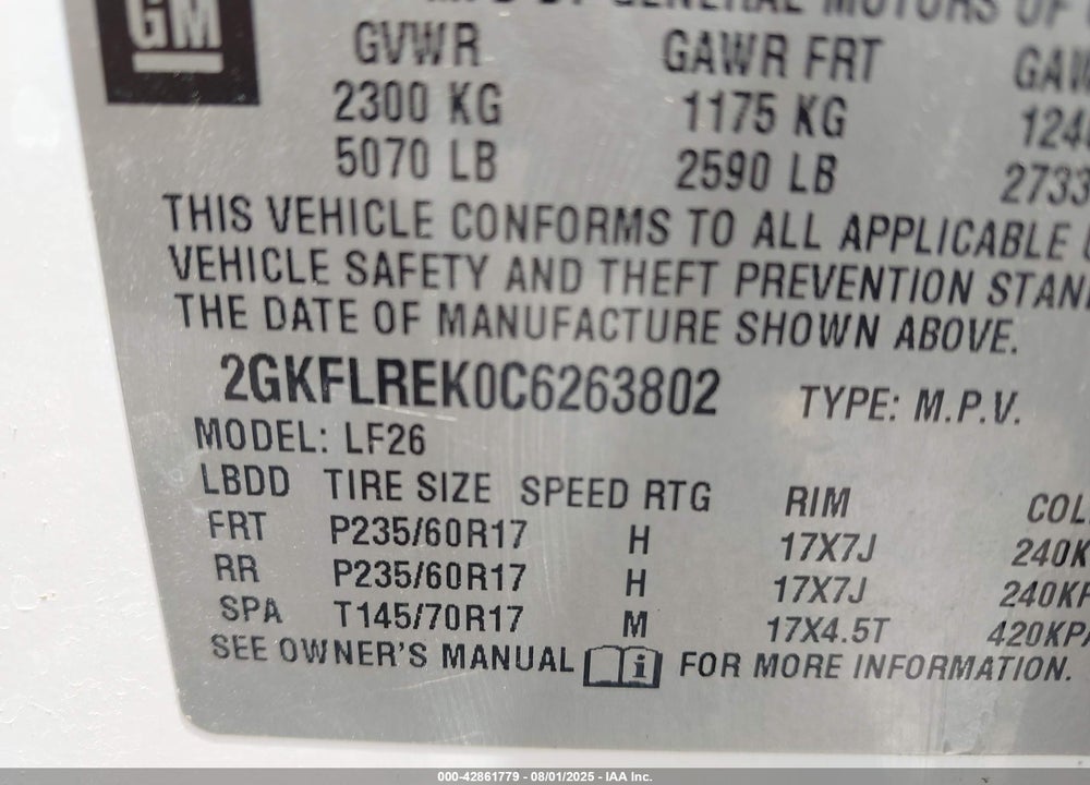 2012 GMC TERRAIN VIN: 2GKFLREK0C6263802