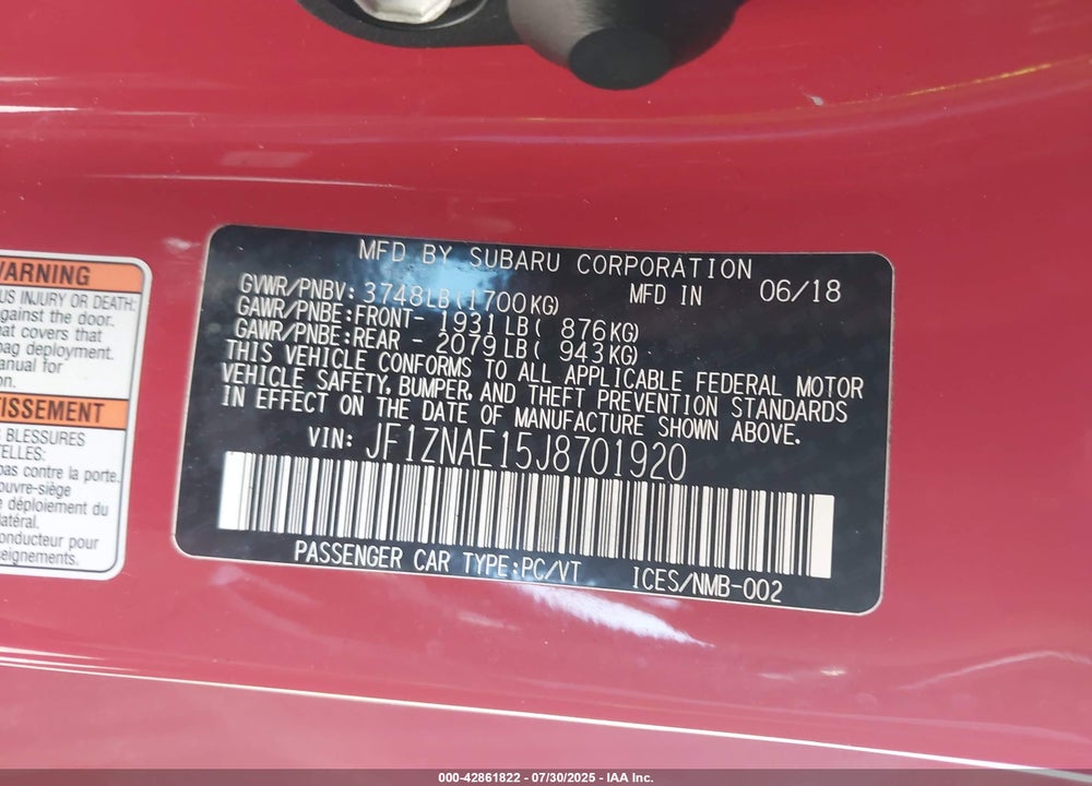 2018 TOYOTA GR 86 VIN: JF1ZNAE15J8701920