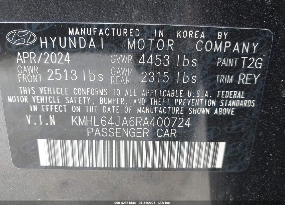 2024 HYUNDAI SONATA SEL VIN: KMHL64JA6RA400724