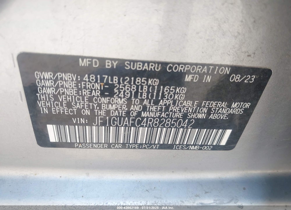 2024 SUBARU IMPREZA VIN: JF1GUAFC4R8285042
