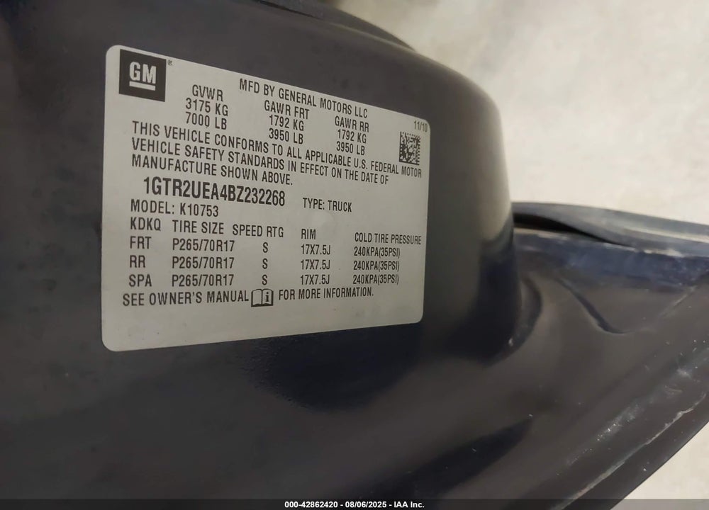 2011 GMC SIERRA 1500 VIN: 1GTR2UEA4BZ232268