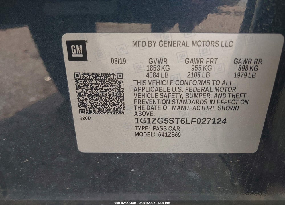 2020 CHEVROLET MALIBU FWD RS VIN: 1G1ZG5ST6LF027124