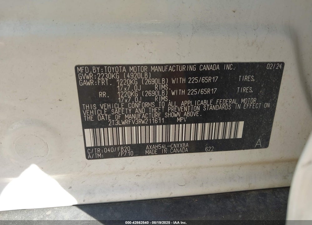 2024 TOYOTA RAV4 HYBRID LE VIN: 2T3LWRFV3RW211611