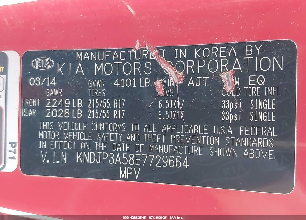 2014 KIA SOUL VIN: KNDJP3A58E7729664