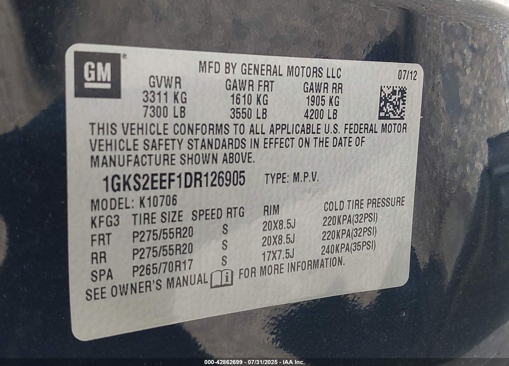 2013 GMC YUKON VIN: 1GKS2EEF1DR126905