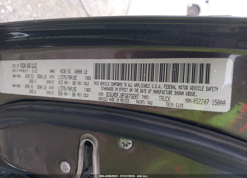 2015 RAM 2500 LAIE VIN: 3C6UR5FJ9FG673207