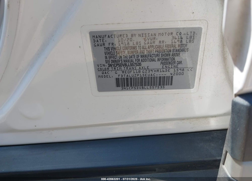 2020 NISSAN KICKS VIN: 3N1CP5DV8LL557535