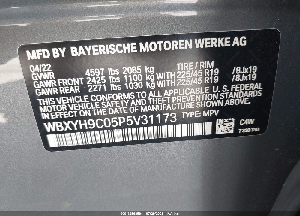 2023 BMW X2 SDRIVE28I VIN: WBXYH9C05P5V31173