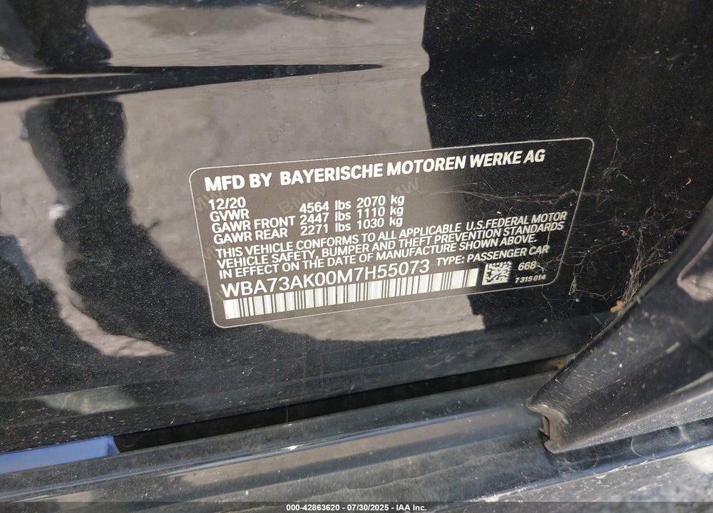 2021 BMW 2 SERIES VIN: WBA73AK00M7H55073