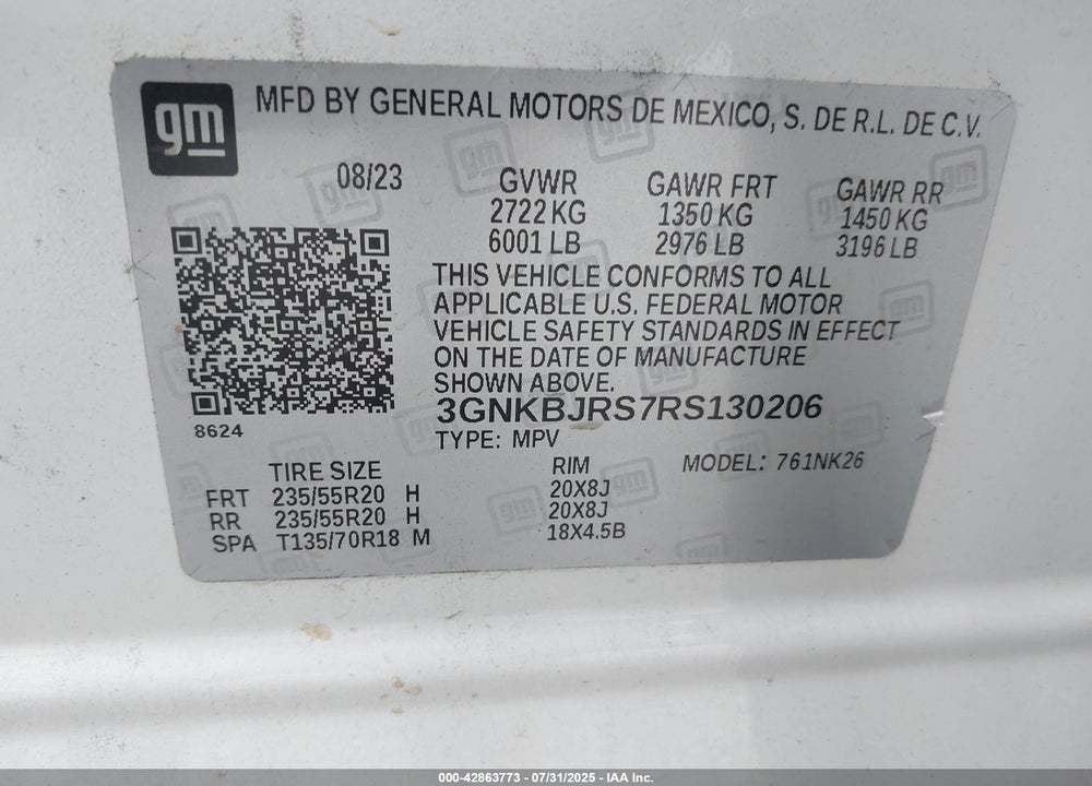 2024 CHEVROLET BLAZER VIN: 3GNKBJRS7RS130206
