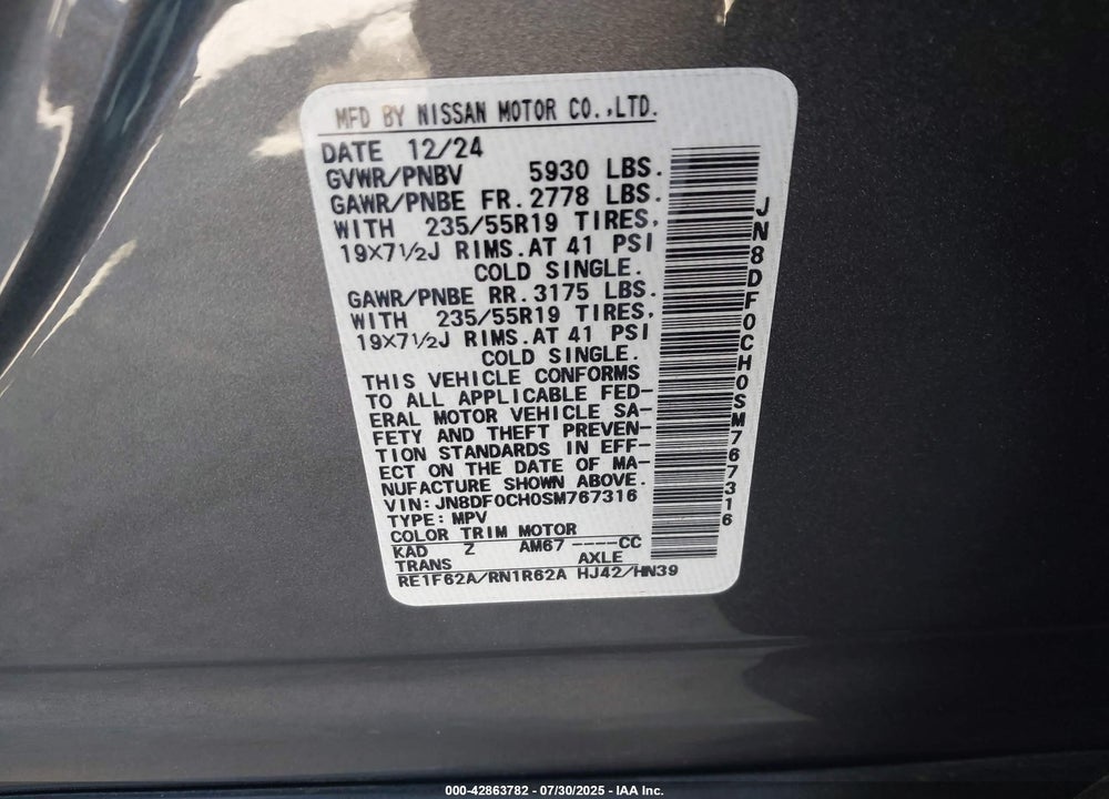 2025 NISSAN ARIYA VIN: JN8DF0CH0SM767316