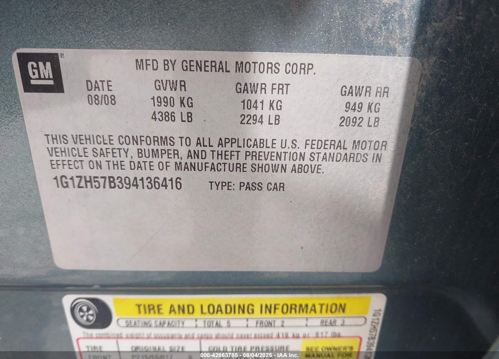2009 CHEVROLET MALIBU VIN: 1G1ZH57B394136416