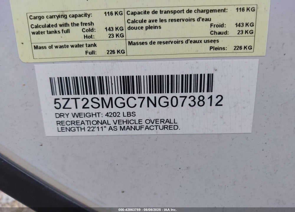 2022 SALEM OTHER VIN: 5ZT2SMGC7NG073812