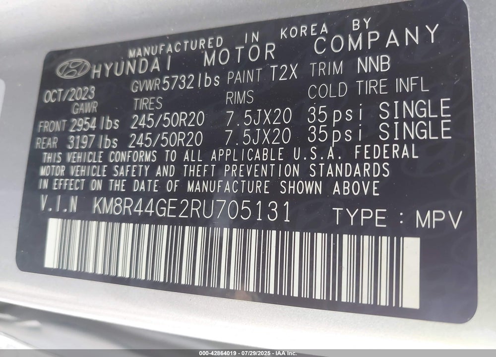 2024 HYUNDAI PALISADE VIN: KM8R44GE2RU705131