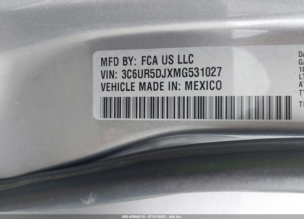 2021 RAM 2500 VIN: 3C6UR5DJXMG531027